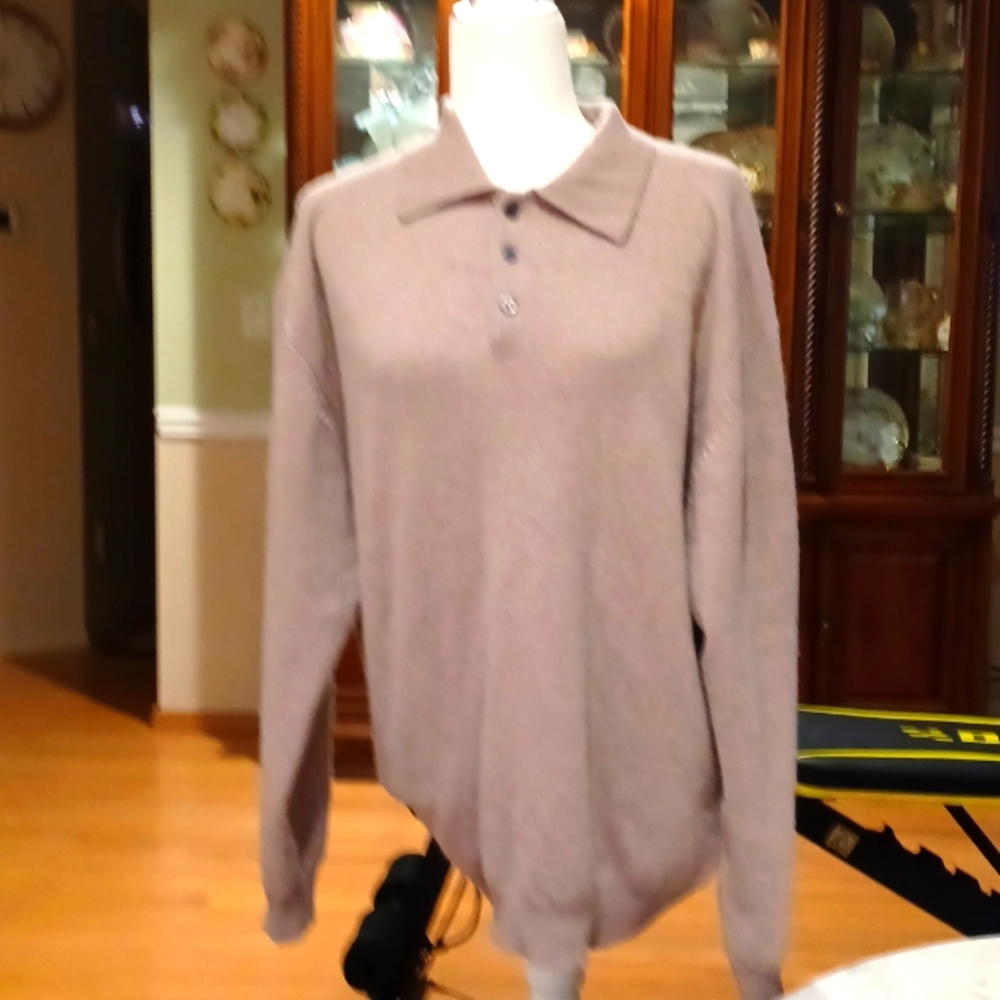 American Blue XL 100% pure cashmere button down Taupe sweater unisex